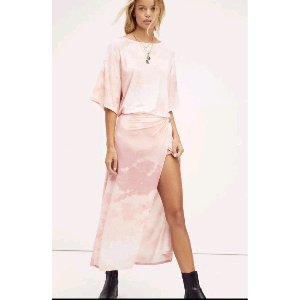 Free People Alyssa Wrap Dress Earth Pink Tie Dye Size Small D-ring Midi